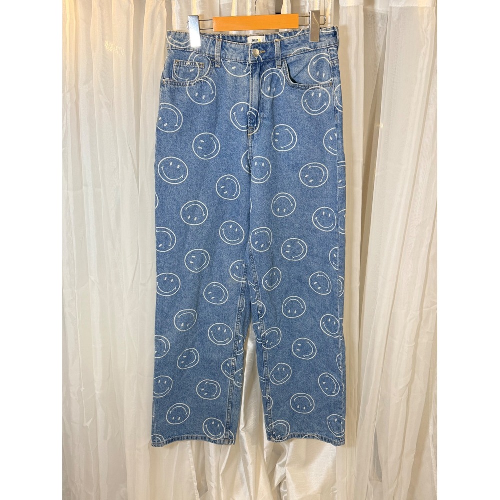Smiley x H&M Straight Leg Jeans Womens Size 4 Blue All Over Print High Rise
